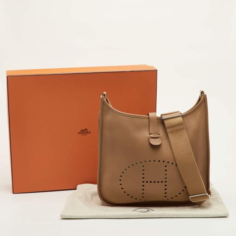 Pre Owned Hermes Evelyne III GM Biscuit Taurillon Clemence Leather Bag