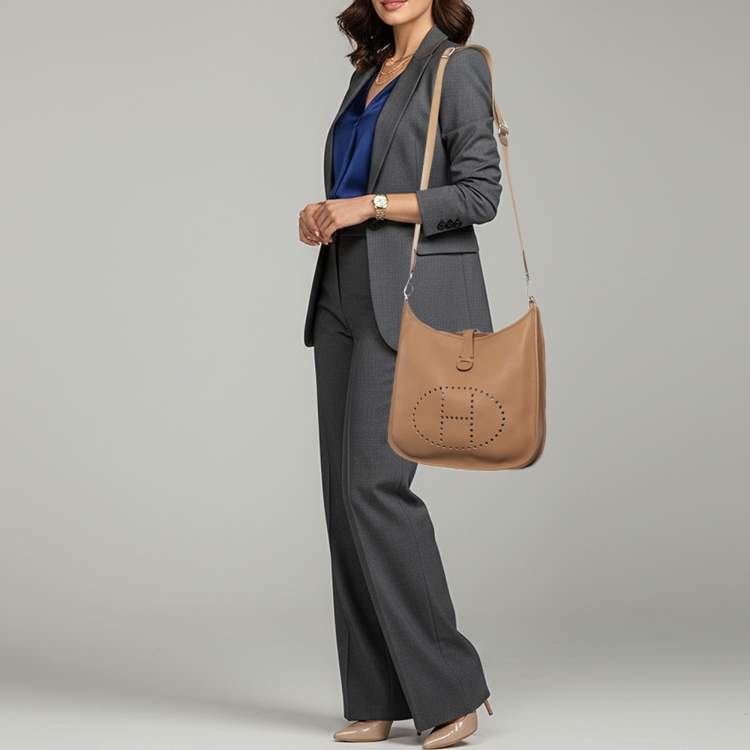 Pre Owned Hermes Evelyne III GM Biscuit Taurillon Clemence Leather Bag