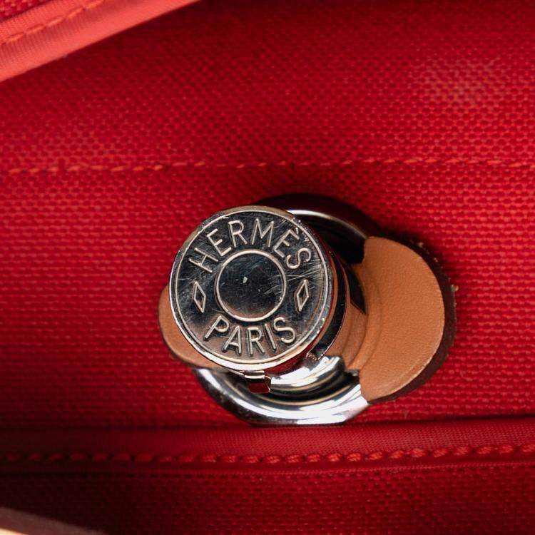 Pre Owned Hermes Brown Red Toile Herbag Zip 31