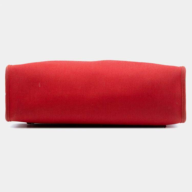 Pre Owned Hermes Brown Red Toile Herbag Zip 31