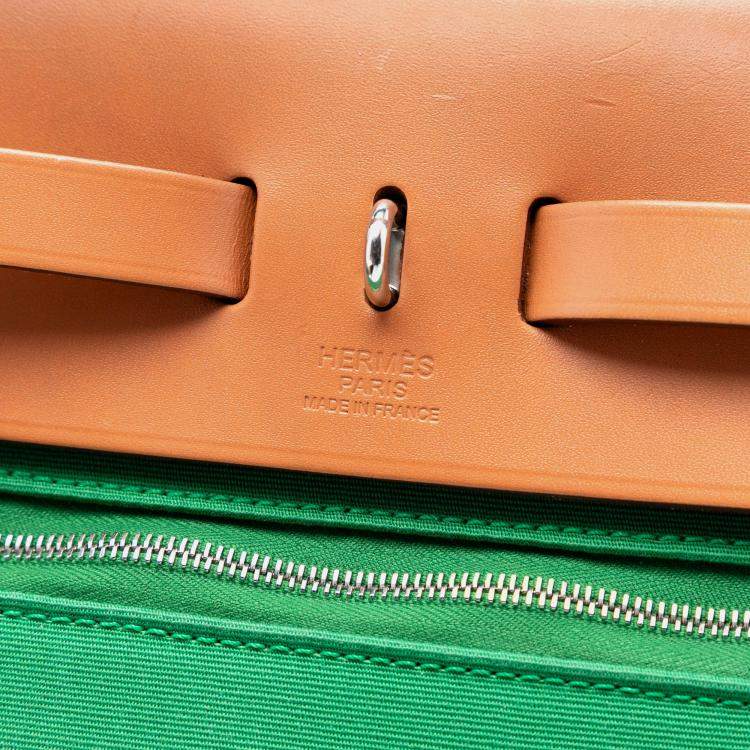 Pre Owned Hermes Brown Green Toile Herbag Zip 31