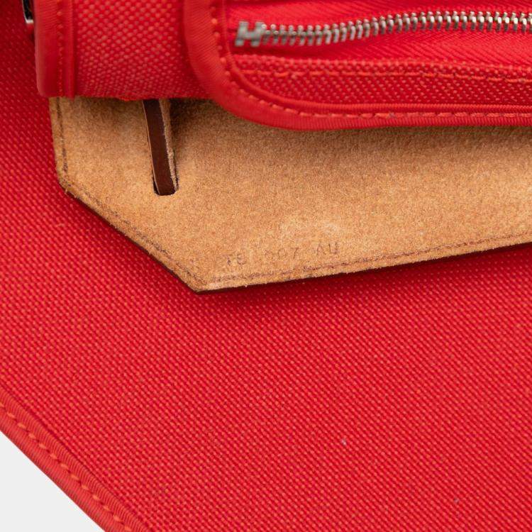 Pre Owned Hermes Brown Orange Toile Herbag Zip 31