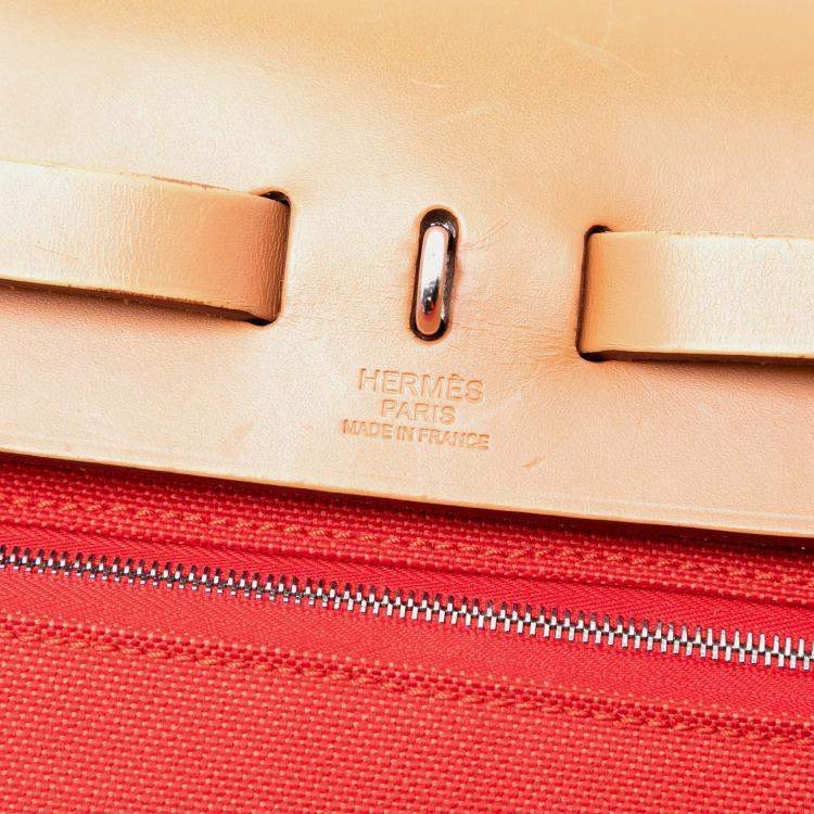 Pre Owned Hermes Brown Orange Toile Herbag Zip 31