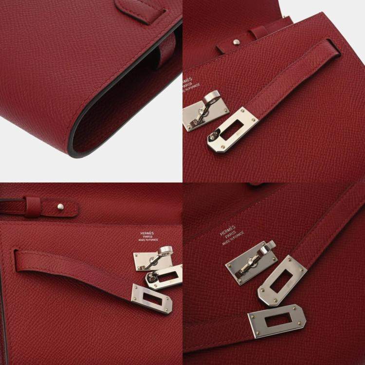 Pre Owned Hermes Kelly Wallet To-Go Rouge Grenat Epsom Leather Long Wallet