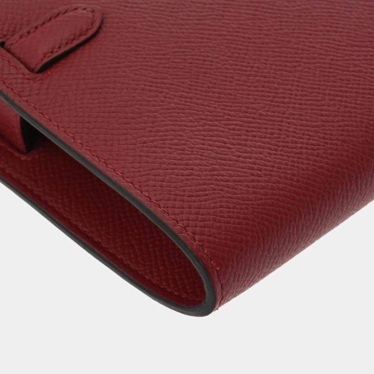 Pre Owned Hermes Kelly Wallet To-Go Rouge Grenat Epsom Leather Long Wallet