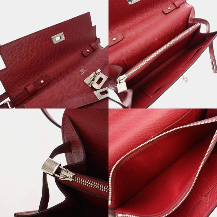 Pre Owned Hermes Kelly Wallet To-Go Rouge Grenat Epsom Leather Long Wallet