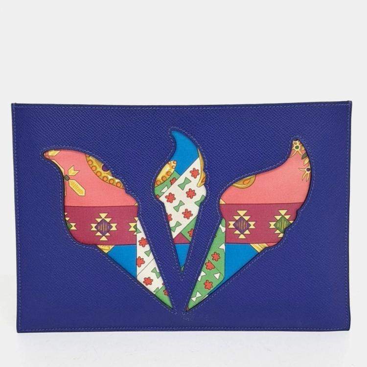 Pre Owned Hermes Blue Leather Petit Ash Clutch