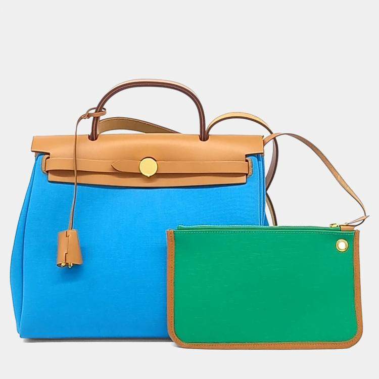 Pre Owned Hermes Multicolor Canvas and Leather Hermes Multicolor Leather ZIP Herbag Small