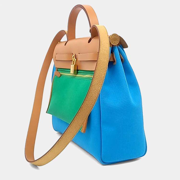 Pre Owned Hermes Multicolor Canvas and Leather Hermes Multicolor Leather ZIP Herbag Small