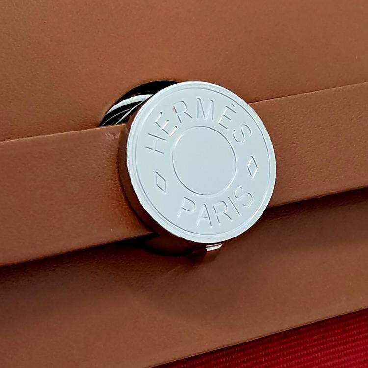 Pre Owned Hermes Brown Red Fabric and Leather ZIP Herbag Small