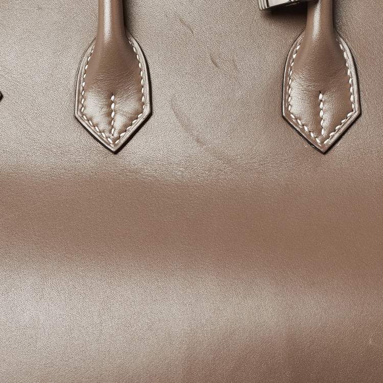 Pre Owned Hermes Birkin 25 Palladium Finish Etoupe Tadelakt Leather Tote