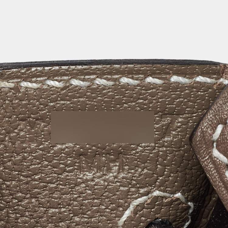 Pre Owned Hermes Birkin 25 Palladium Finish Etoupe Tadelakt Leather Tote