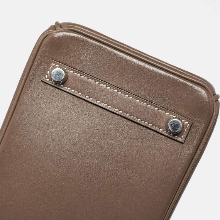 Pre Owned Hermes Birkin 25 Palladium Finish Etoupe Tadelakt Leather Tote