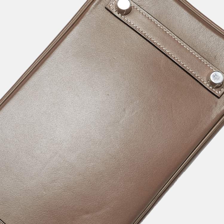 Pre Owned Hermes Birkin 25 Palladium Finish Etoupe Tadelakt Leather Tote