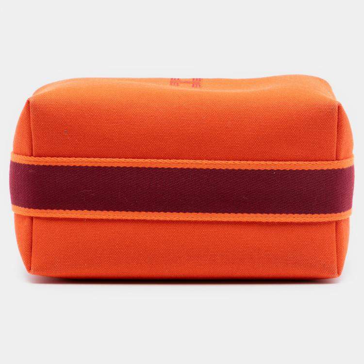 Pre Owned Hermes Orange Red Small Toile Bride A Brac Case