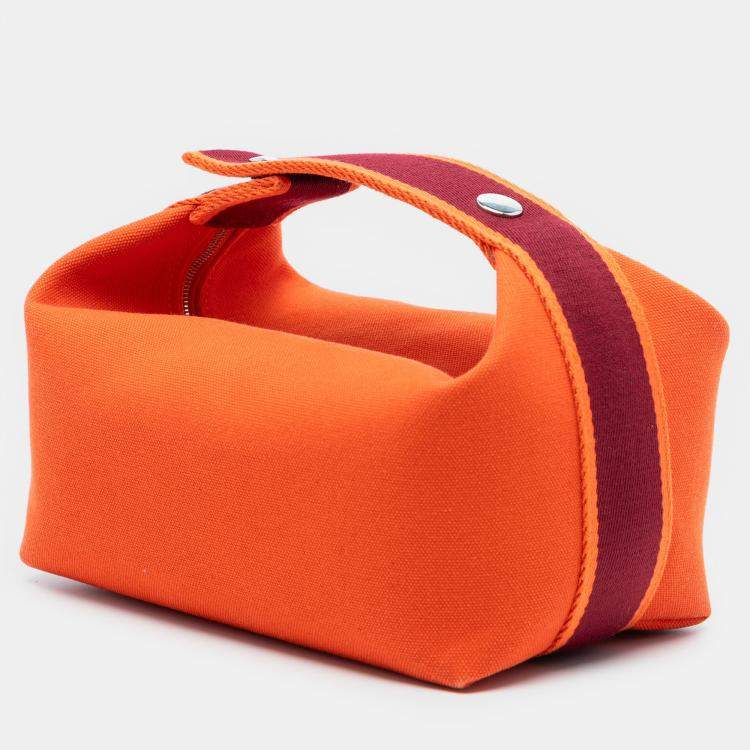 Pre Owned Hermes Orange Red Small Toile Bride A Brac Case