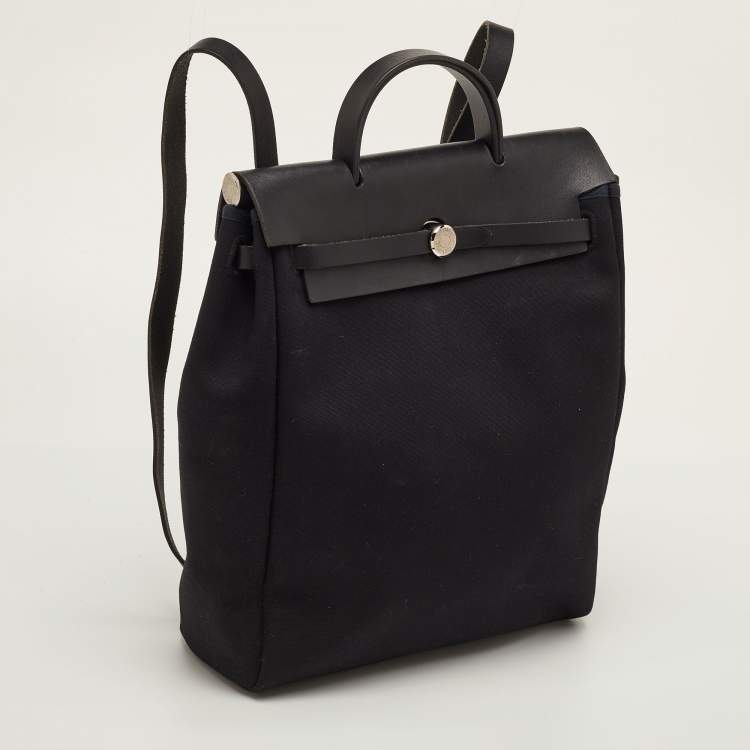 Pre Owned Hermes Herbag Black Toile Canvas and Vache Hunter 2-in-1 Backpack