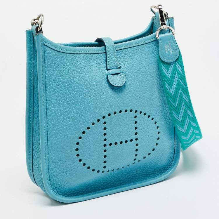 Pre Owned Hermes Evelyne Amazone TPM Bleu du Nord/Vert Verone Taurillon Clemence Leather Crossbody Bag