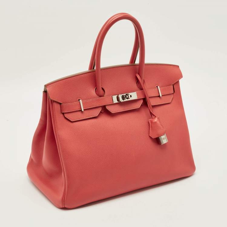 Pre Owned Hermes Birkin 35 Palladium Finish Rose Jaipur Epsom Leather Tote