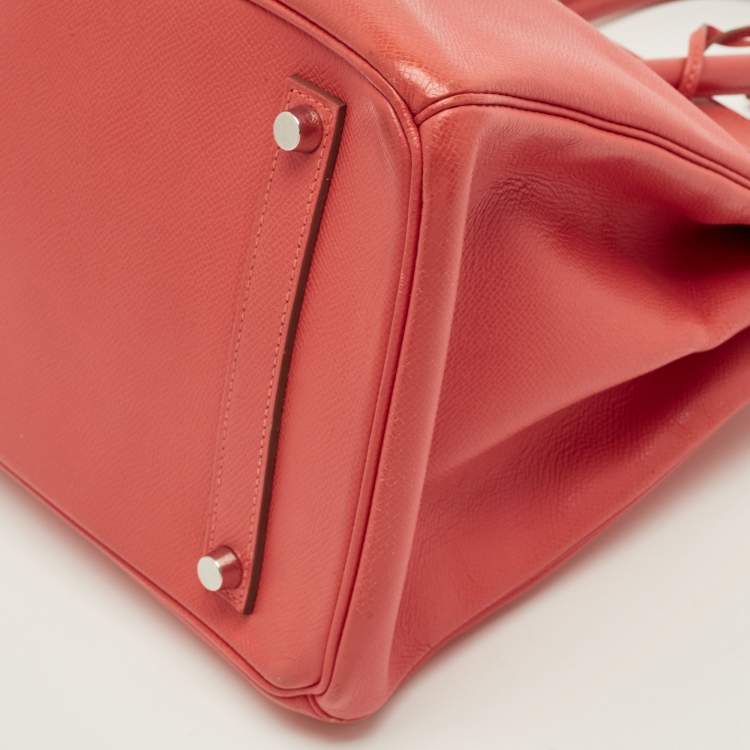 Pre Owned Hermes Birkin 35 Palladium Finish Rose Jaipur Epsom Leather Tote