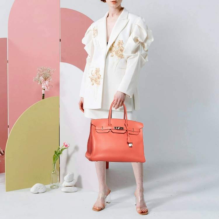 Pre Owned Hermes Birkin 35 Palladium Finish Rose Jaipur Epsom Leather Tote