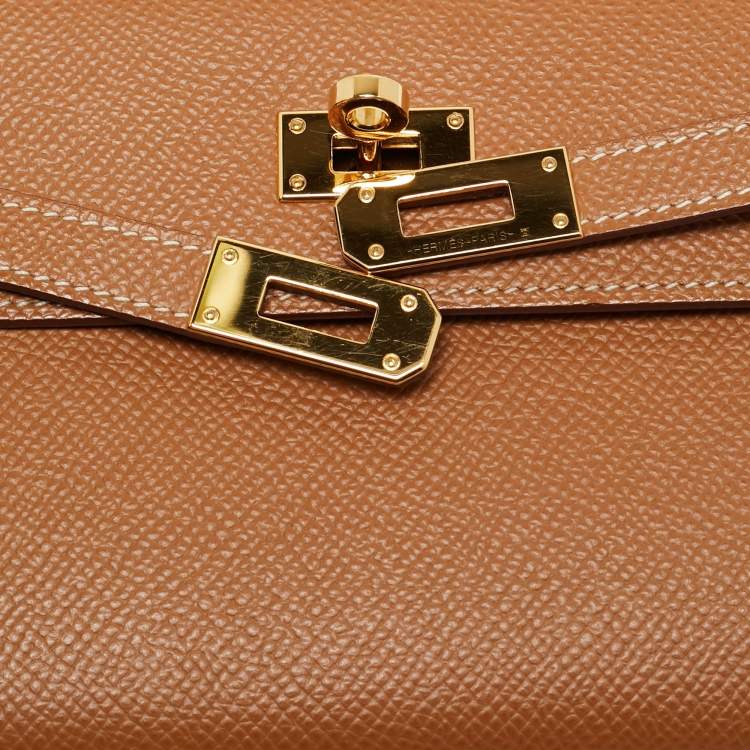 Pre Owned Hermès Kelly To Go Gold Epsom Leather Wallet