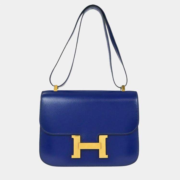 Pre Owned Hermes Blue Saphir Box Calf Constance 23 Shoulder Bag