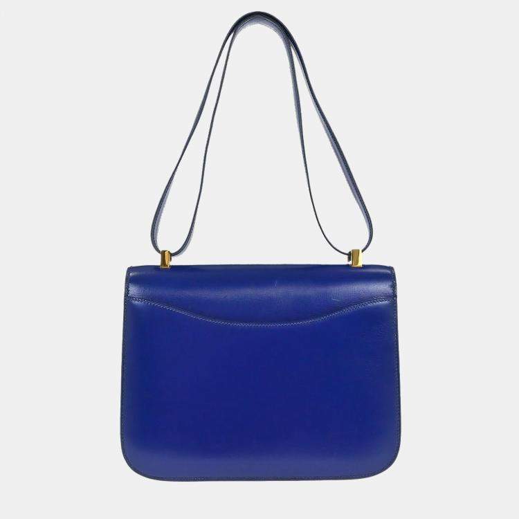 Pre Owned Hermes Blue Saphir Box Calf Constance 23 Shoulder Bag