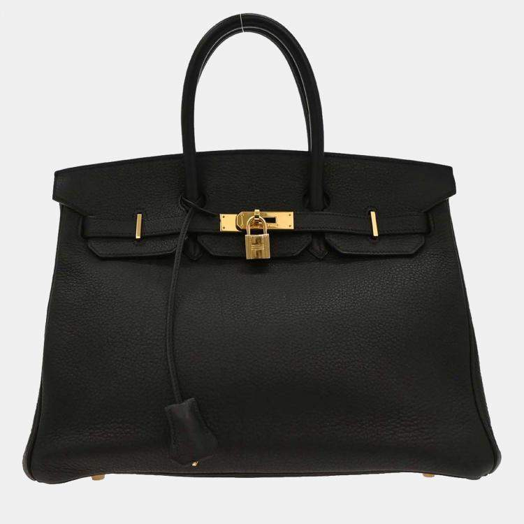 Pre Owned Hermes Black Taurillon Clemence Birkin 35 Handbag