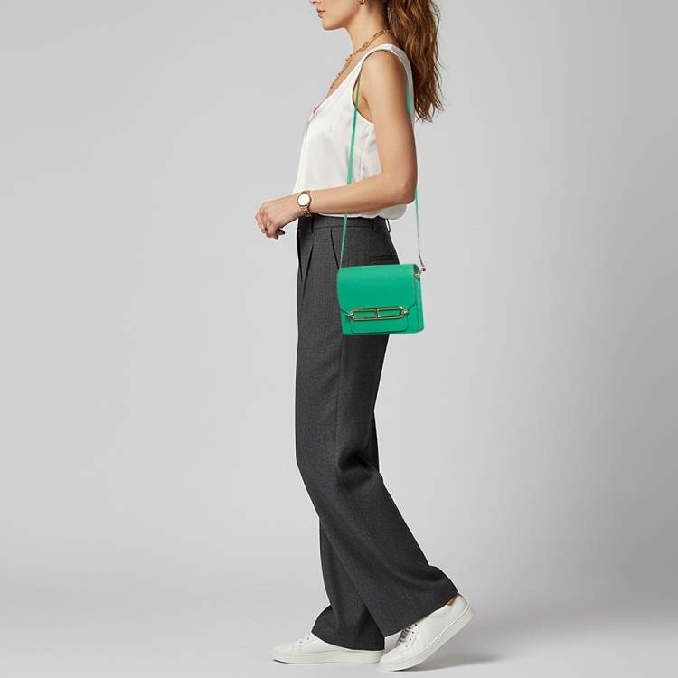 Pre Owned Hermes Roulis Mini Menthe Evercolor Leather Crossbody Bag