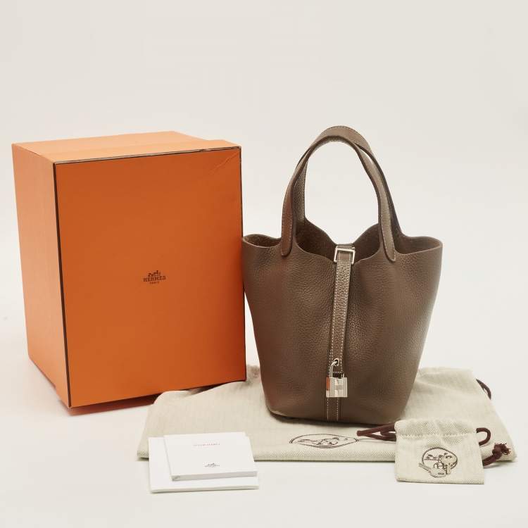 Pre Owned Hermes Picotin Lock 18 Etoupe Taurillon Clemence Leather Tote
