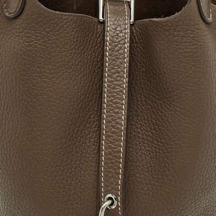 Pre Owned Hermes Picotin Lock 18 Etoupe Taurillon Clemence Leather Tote