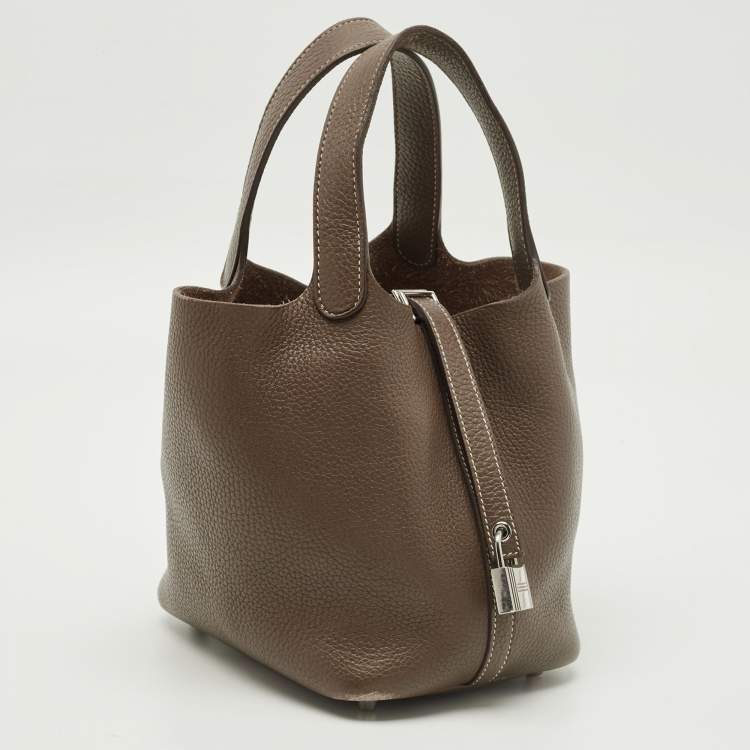 Pre Owned Hermes Picotin Lock 18 Etoupe Taurillon Clemence Leather Tote