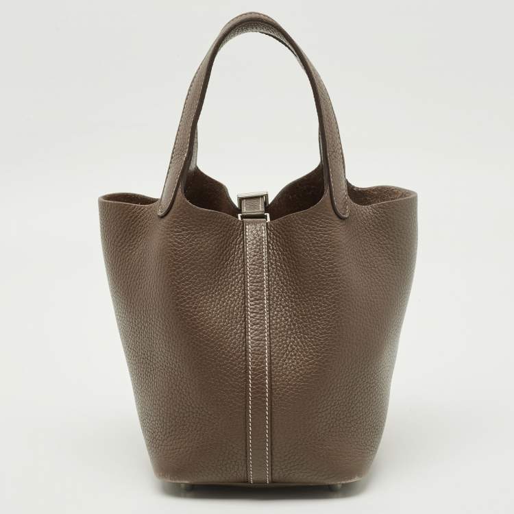 Pre Owned Hermes Picotin Lock 18 Etoupe Taurillon Clemence Leather Tote