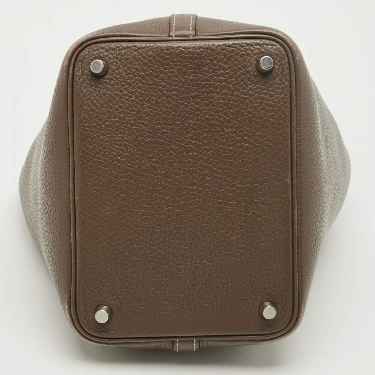 Pre Owned Hermes Picotin Lock 18 Etoupe Taurillon Clemence Leather Tote