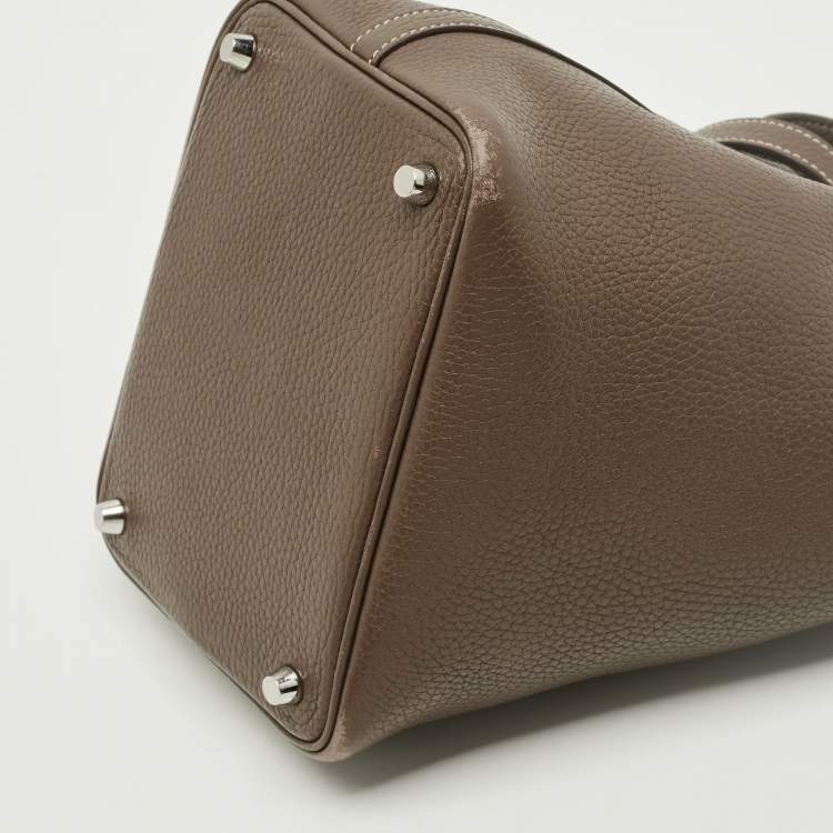 Pre Owned Hermes Picotin Lock 18 Etoupe Taurillon Clemence Leather Tote