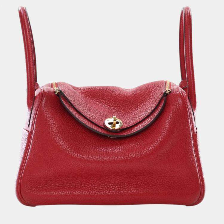 Pre Owned Hermes Red Clemence Lindy 26