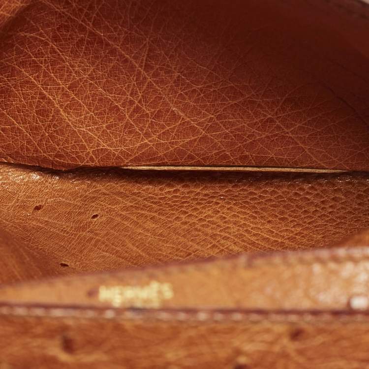 Pre Owned Hermes Bearn Gusset Natural Sable Ostrich Continental Wallet