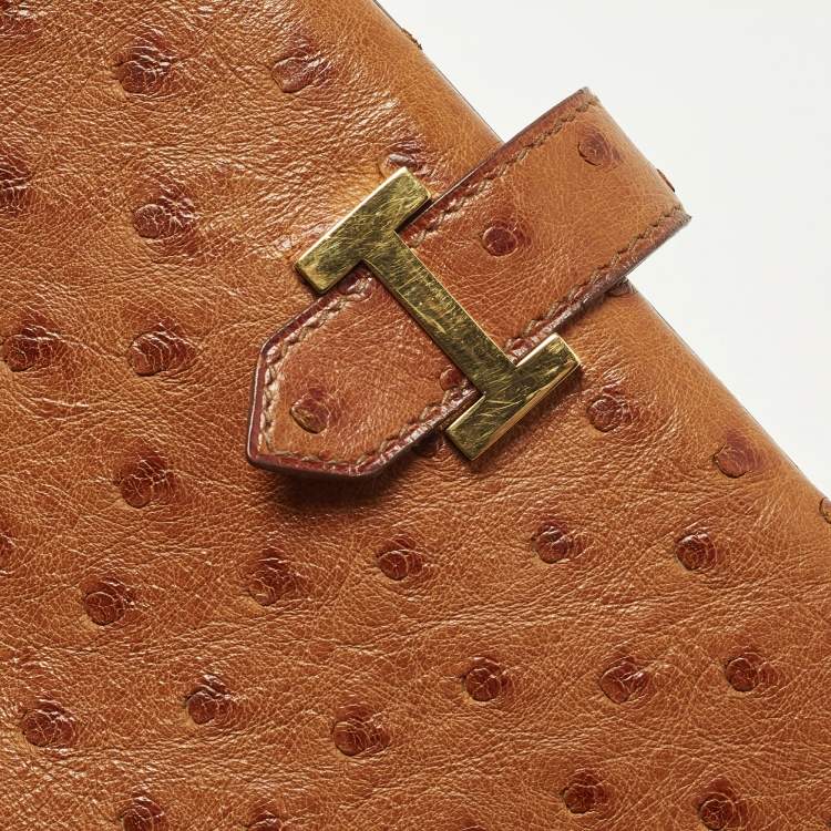 Pre Owned Hermes Bearn Gusset Natural Sable Ostrich Continental Wallet