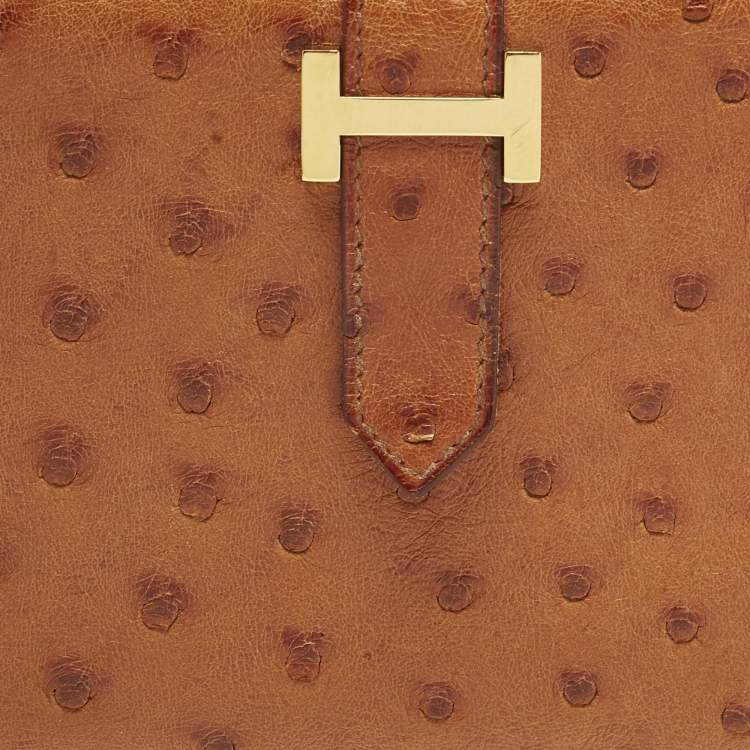 Pre Owned Hermes Bearn Gusset Natural Sable Ostrich Continental Wallet