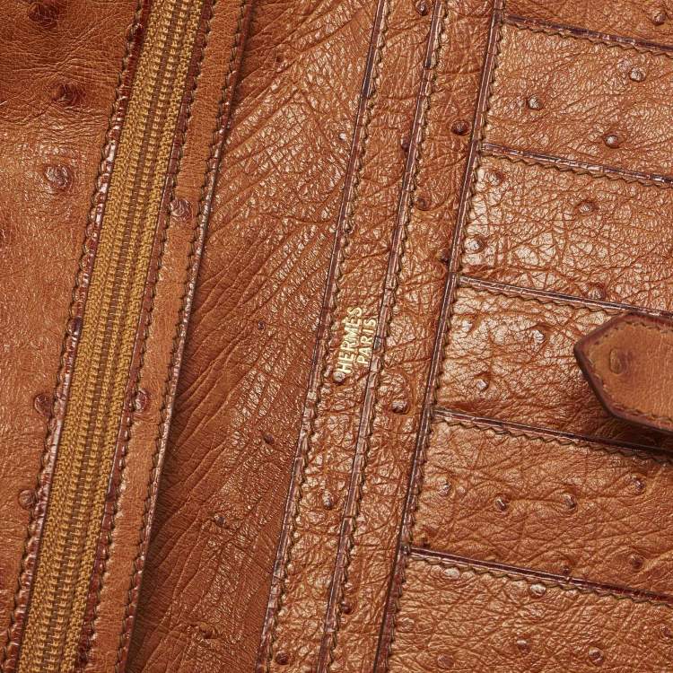 Pre Owned Hermes Bearn Gusset Natural Sable Ostrich Continental Wallet