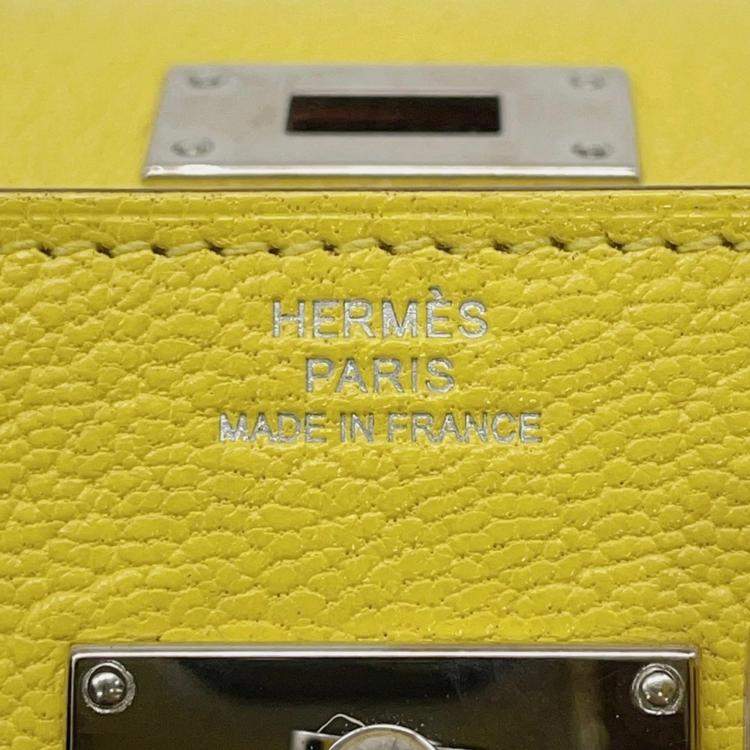 Pre Owned Hermes Kelly Wallet Long To-Go Shoulder Bag Lime Chevre Mysore