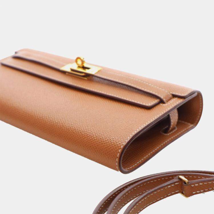 Pre Owned Hermes Brown Epsom Kelly To Go Wallet