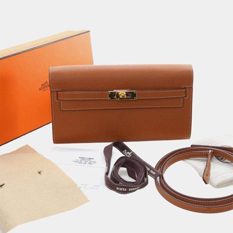 Pre Owned Hermes Brown Epsom Kelly To Go Wallet