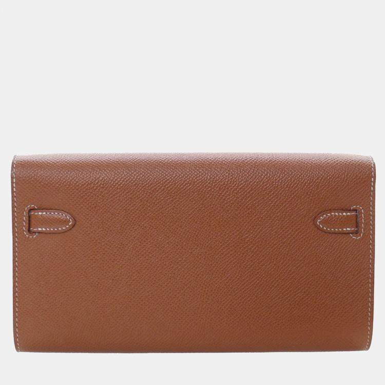 Pre Owned Hermes Brown Epsom Kelly To Go Wallet