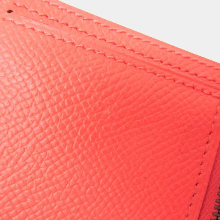 Pre Owned Hermes Bearn Bearn Souffl Epsom Leather Long Wallet Bi-Fold Salmon Pink