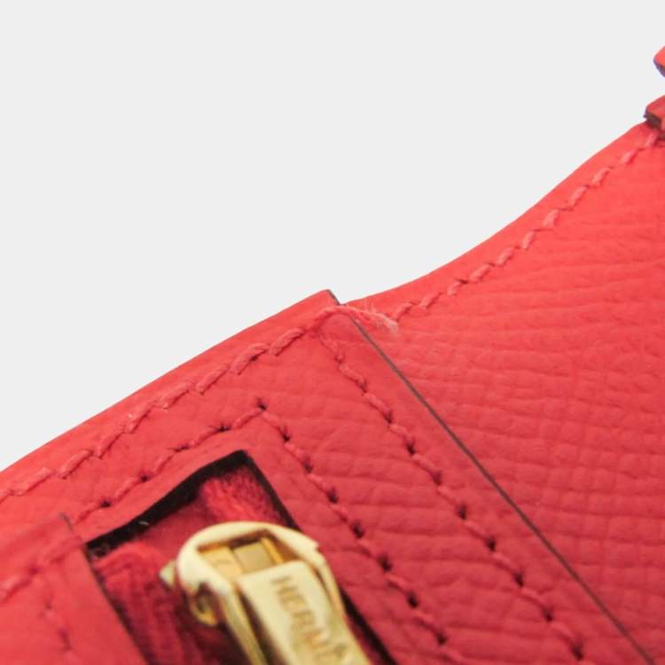 Pre Owned Hermes Bearn Bearn Souffl Epsom Leather Long Wallet Bi-Fold Salmon Pink