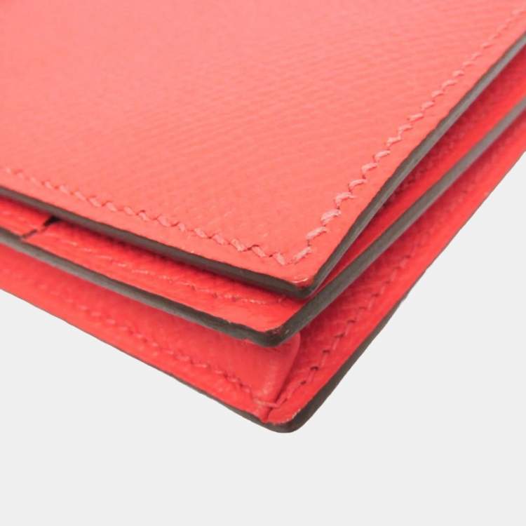 Pre Owned Hermes Bearn Bearn Souffl Epsom Leather Long Wallet Bi-Fold Salmon Pink