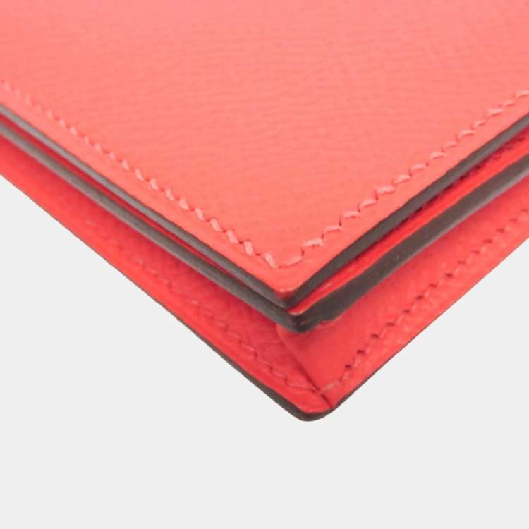 Pre Owned Hermes Bearn Bearn Souffl Epsom Leather Long Wallet Bi-Fold Salmon Pink