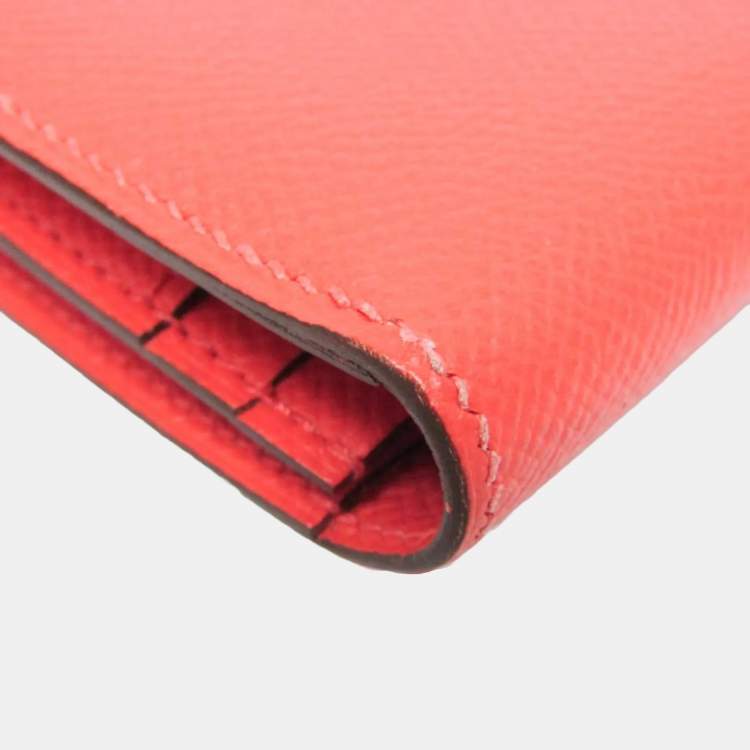 Pre Owned Hermes Bearn Bearn Souffl Epsom Leather Long Wallet Bi-Fold Salmon Pink